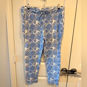 Kate Quinn Cotton Crop Joggers | Retro Floral Blue | Rare Print Sz XXL